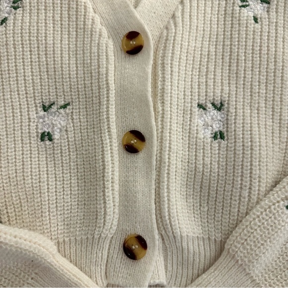 SHEIN Cream Cardigan with Green Embroidery - Picture 5 of 8